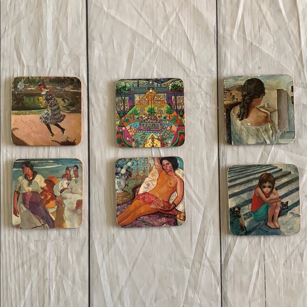 Set Of 6 O/S Unique Artwork 🖼 Cork Drink Coasters